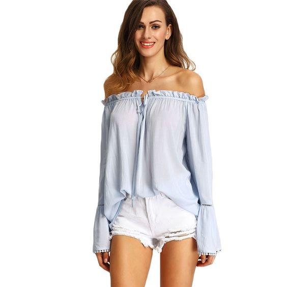 Blue Off The Shoulder Top - Boho Buys