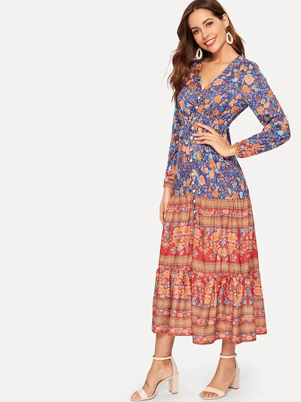 Beautiful Floral Print Maxi Dress - Boho Buys