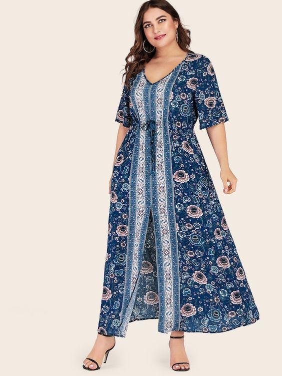 PLUS SIZE Boho Blue Floral Maxi Dress - Boho Buys