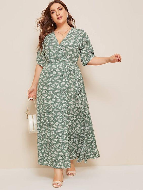 Plus Size Green Floral Wrap Maxi Dress - Boho Buys