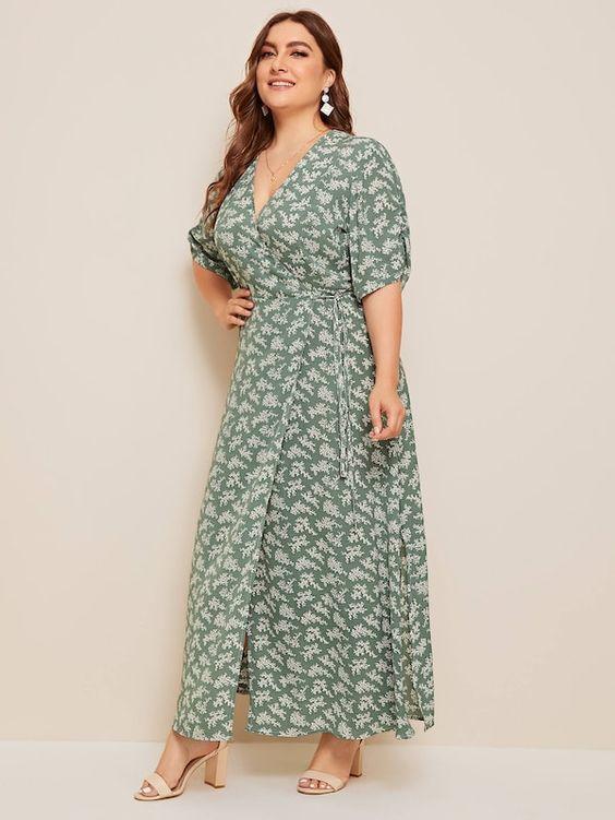 Plus Size Green Floral Wrap Maxi Dress - Boho Buys