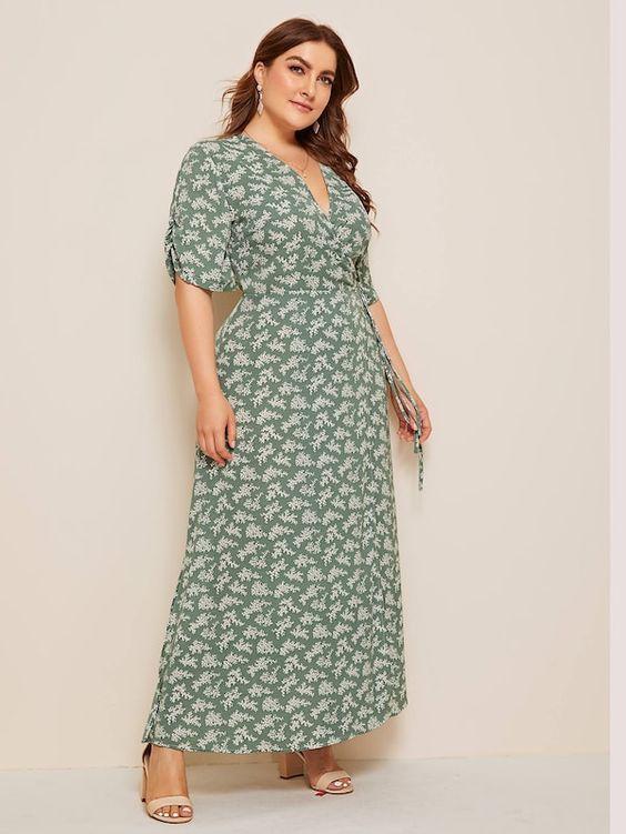 Plus Size Green Floral Wrap Maxi Dress - Boho Buys