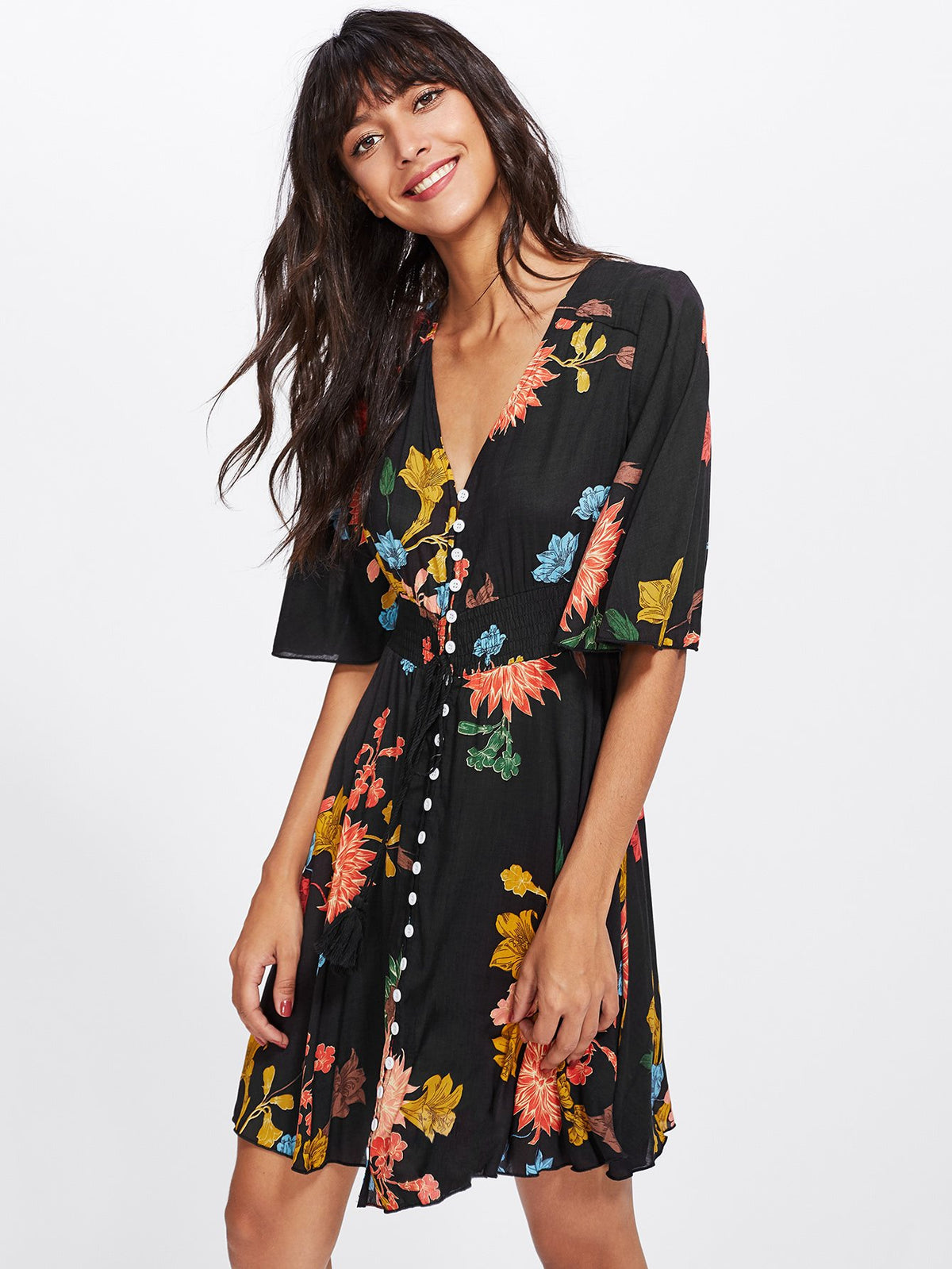 Black Shirred Dress - Boho Buys