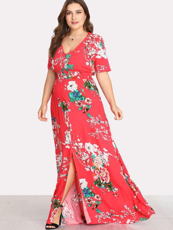 PLUS SIZE Red Floral Maxi Dress - Boho Buys