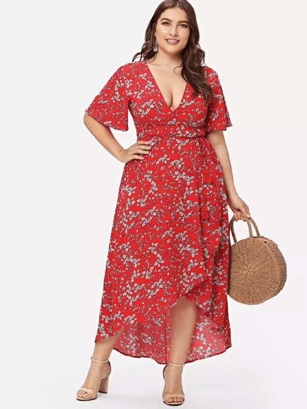 Plus Size Red Floral Wrap Maxi Dress - Boho Buys