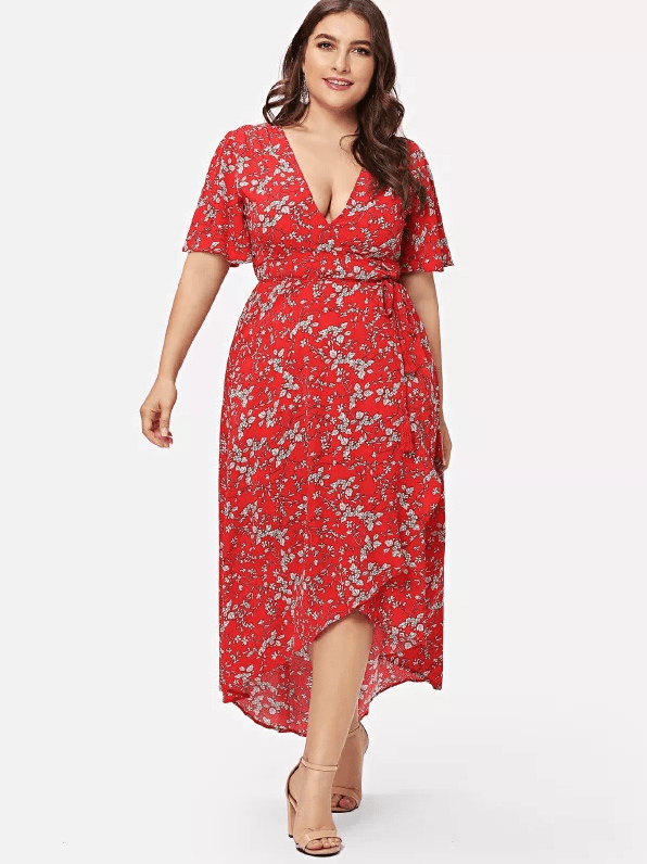 Plus Size Red Floral Wrap Maxi Dress - Boho Buys