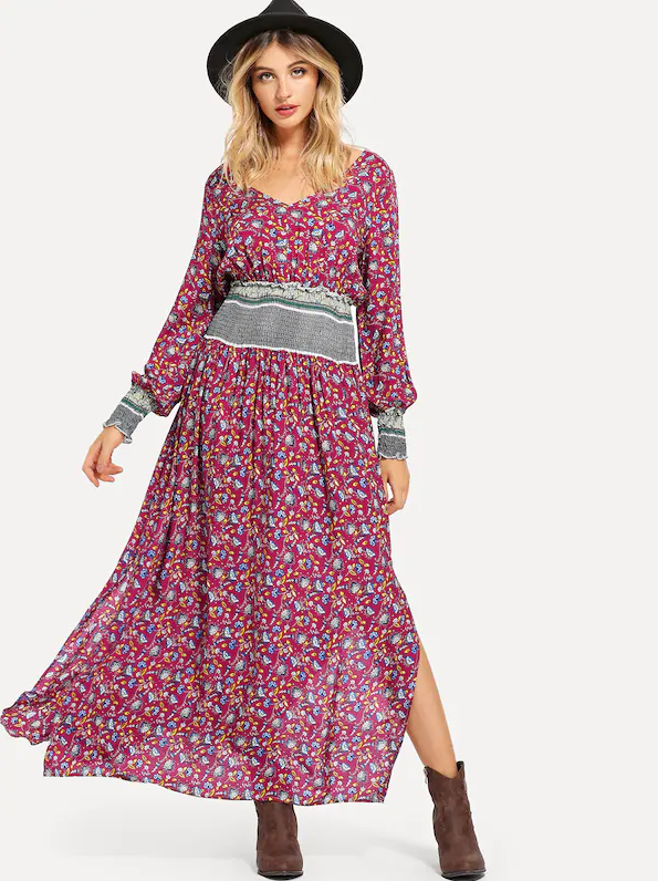 Shirred Waist Maxi Dress - Boho Buys