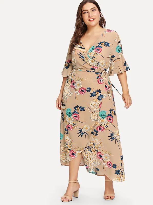 PLUS SIZE Floral Wrap Maxi Dress - Boho Buys