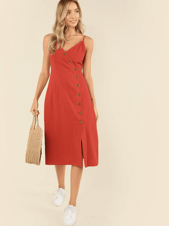 Red Button Summer Dress - Boho Buys